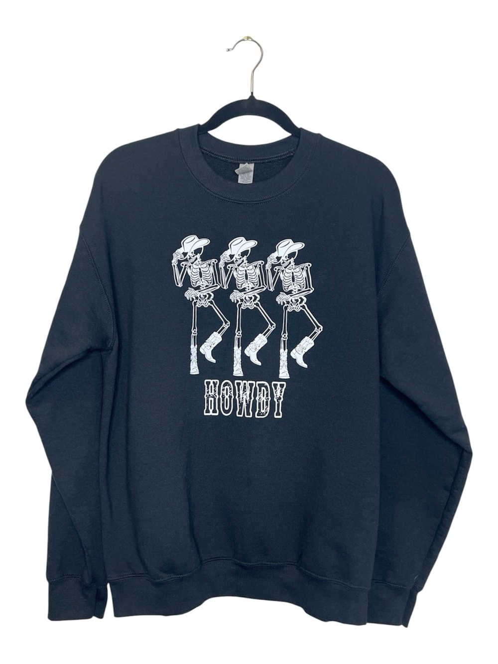 Howdy Western Cowboy Skeletons Black and White Sweatshirt size Medium
